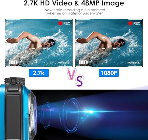 Helangel Cámara de Fotos Impermeable Digital Full HD 2,7 K 24 MP cámara subacuática Zoom Digital 16 x cámara Impermeable con Doble Pantalla para Adolescentes y Estudiantes Principiantes - imagen 7