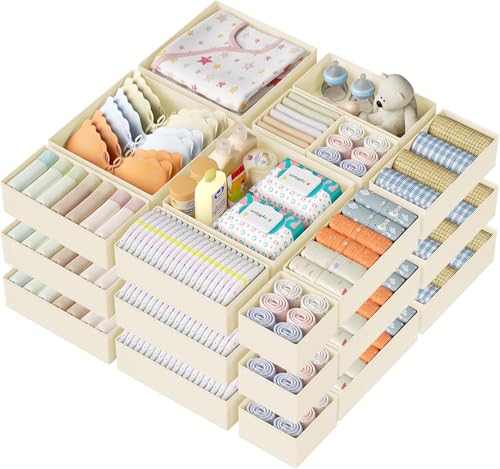Image of DIMJ Drawer Organizer Clothes Storage - 18 Pack Baby Dresser Organizer for Nursery, Foldable Closet Drawer Organizer Bins for Bedroom Organization, Fabric Storage Dividers for Socks, Underwears, Bras
