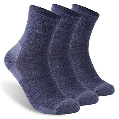 ZEALWOOD Merino Wool Crew Hiking Socks Compression-Fit Running Socks Cycling Socks for Men & Women 3 Pairs-Navy