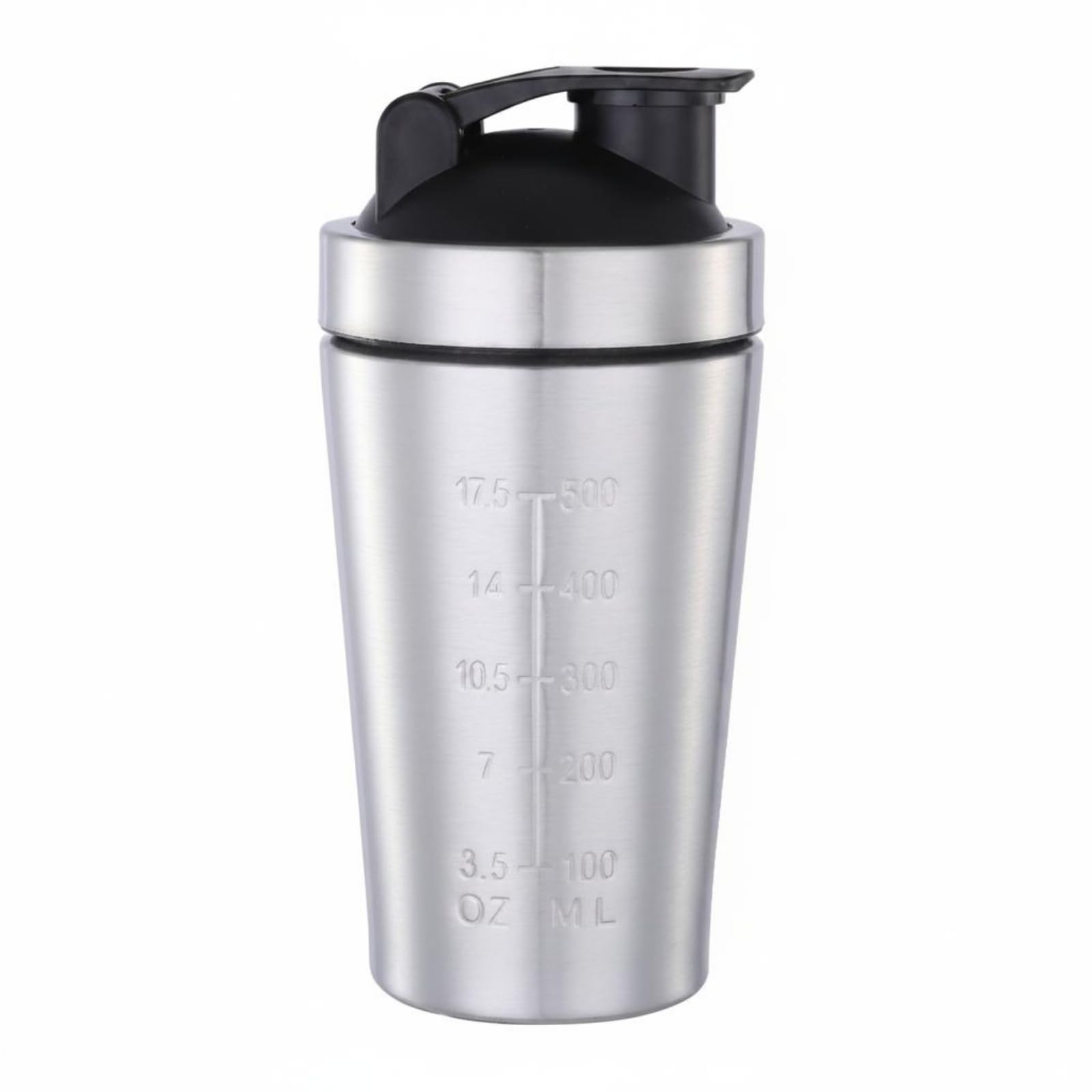 Measurement Markings Stainless Steel Shaker Cup Flip-Top Lid Lid Protein Shaker Cup Drinking Spout Protein Mix Bottle Handheld for Gym, Silver, 500ML-image-20