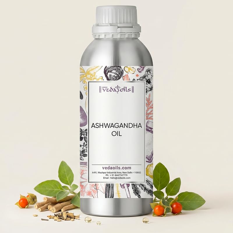 Image of VedaOils Ashwagandha Oil 100ml | 100% Pure, Natural & Cold Pressed | Hair Care, Skin & Face Nourishment, Nail Health | Moisturizing, Anti-Aging & Frizz Control
