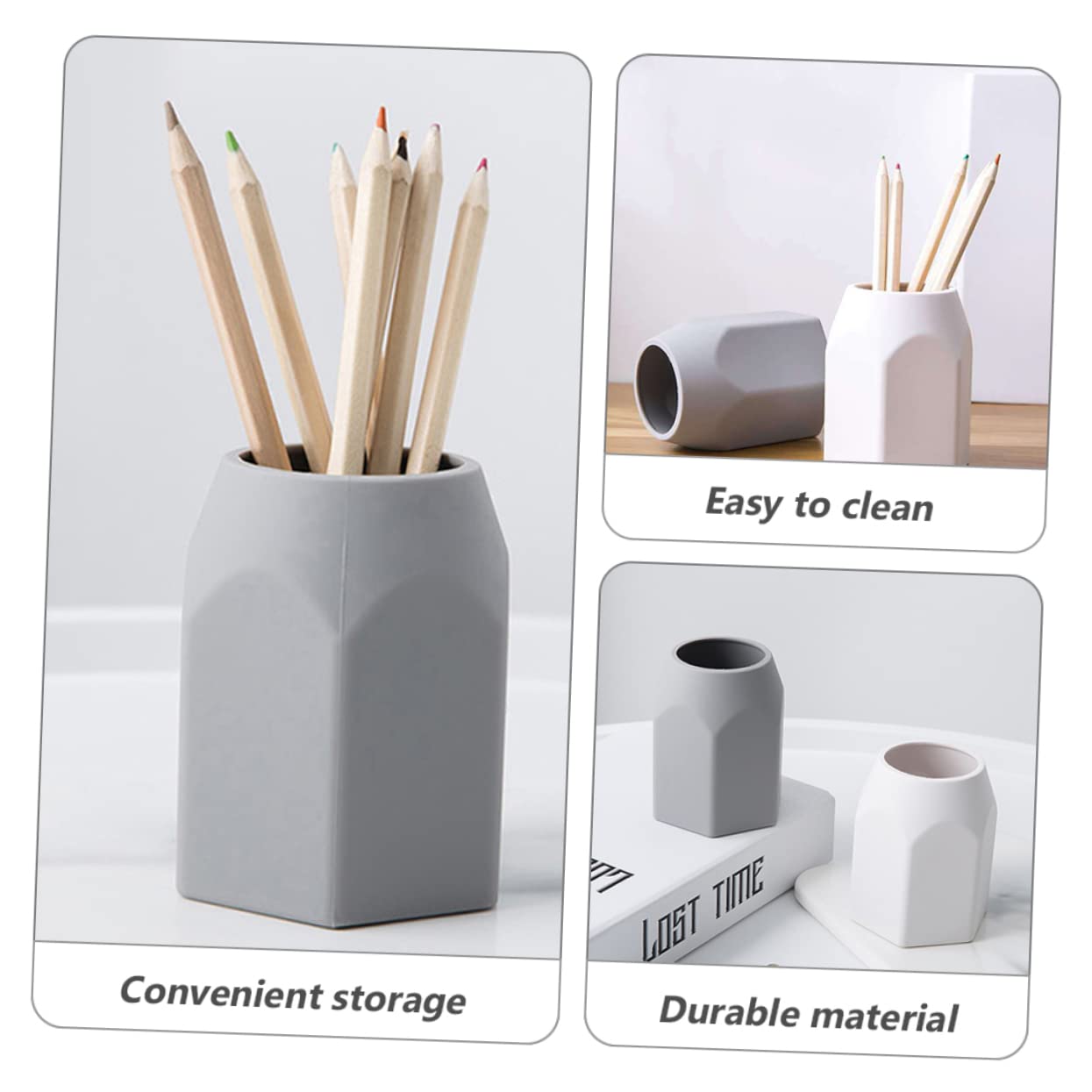 NUOBESTY 3 Set Supporto Per Penna Porta Pennelli Trucco in Silicone Portapenne Geometrico Tubo Di Cancelleria Organizer Per Matite Da Scrivania Grey Gel Di Silice 2 Pezzi * 3