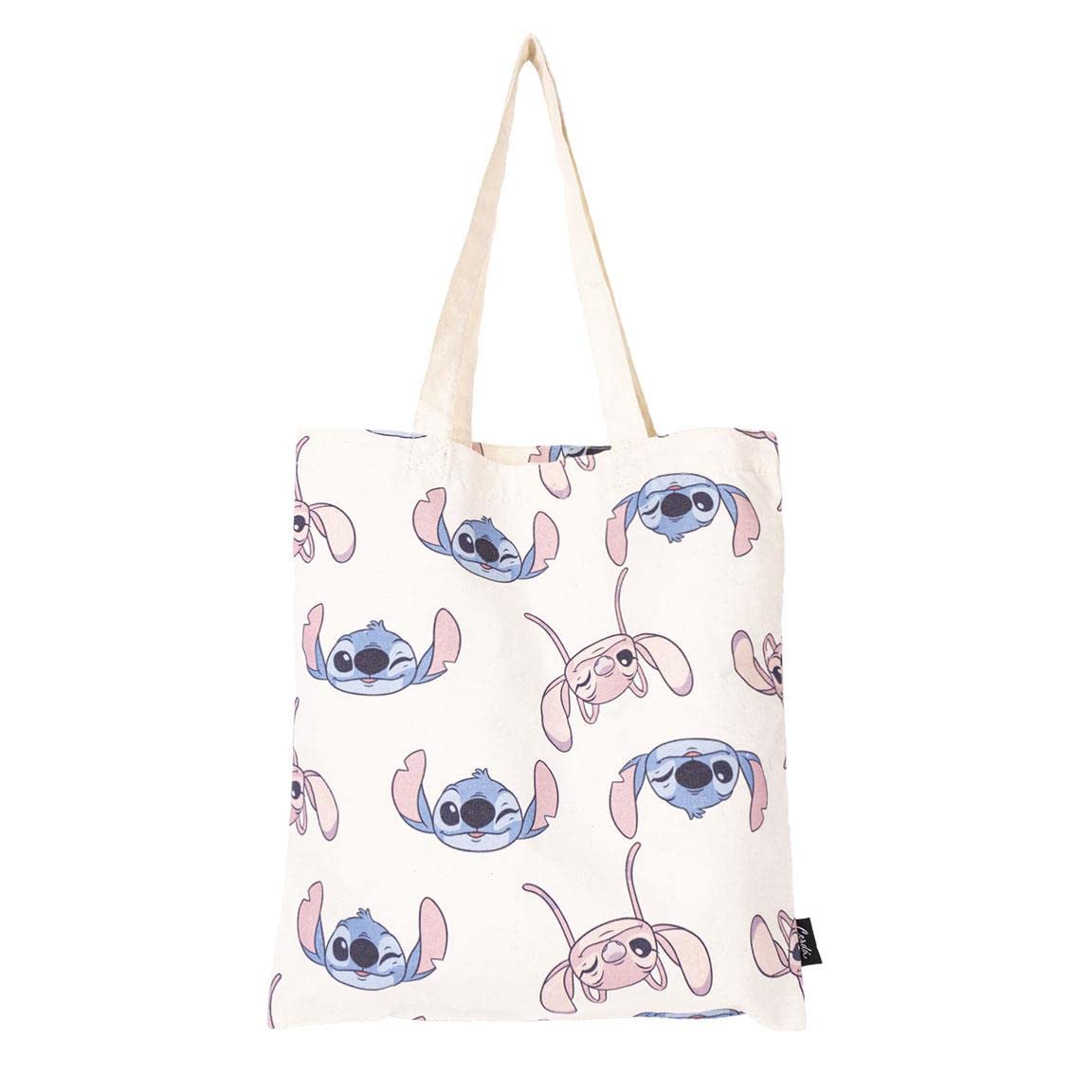 CERDÁ LIFE'S LITTLE MOMENTS Bolsa de Hombro de Stitch - Color Beige - Elaborada en Algodón 100% - Bolsa de Tela con Asas Largas - Estampado Impreso en la Parte Frontal - Producto Original Diseñado en España