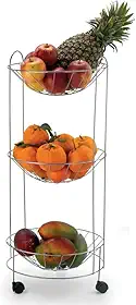 Fruteira Tripla Plus com Rodízios Arthi | 3 Andares de Armazenamento | Estrutura Cromada Resistente | Design Vertical com Mobilidade | Organização Inteligente | Cozinhas e Áreas Gourmet