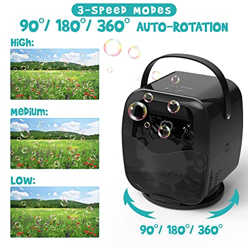 Rechargeable Rotatable Bubble Machine, 5000Mah Rechargeable Battery Powered, 3 Speeds, 90°/180°/360° Auto-Rotation, Portable Bubble Blower, Usb Bubble Maker For Kids, Pets, Indoor Outdoor Parties #TOP3
