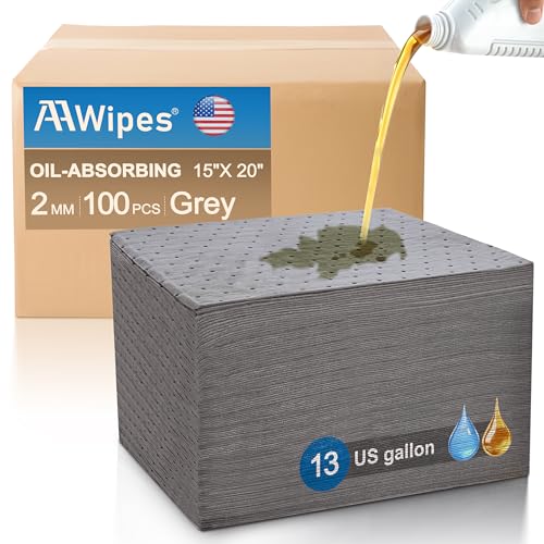 Image of AAwipes Oil Absorbent Pads 15 inch X 20 inch 100 Packs Universal for All Liquids Oil Spill Control Oil Absorbing Sheets for Garage Grey OG1520-100