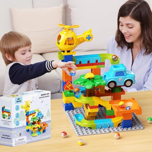 Image of Marble Runs for Kids 4-8,Building Blocks Compatible with Major Brands, Birthday Toys Gifts for Ages 3 4 5+ Boys Girls，Toddler Education Montessori Learning STEM Toys Marble Runway Maze Track Set