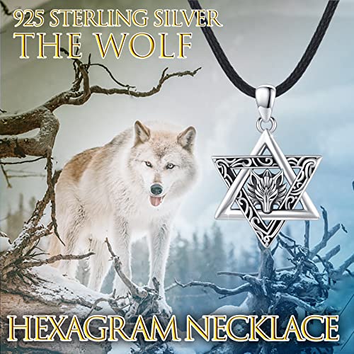 Wolf Necklace Sterling Silver Star of David Wolf Head Necklace Hexagram Pendant Jewish Israel Jewelry for Men Women2
