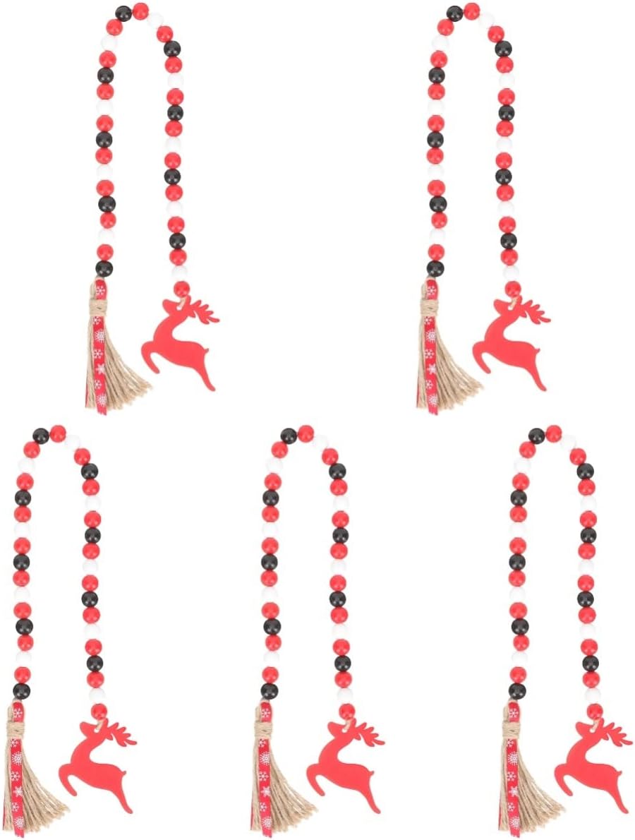 VAKAR Festival Red Wooden Ornament Decor Ornaments Party Xmas Elk Room Christmas Beaded Favors Wall Decoration Beads Bead Rustic Farmhouse Door Bag Tassels Holiday Tassel Garland