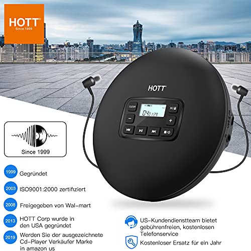 HOTT CD204 Tragbarer CD-Player für Reisen zu Hause und mit dem Auto mit Stereo-Kopfhörern und Anti-Shock-Schutz (schwarz) - Image 6