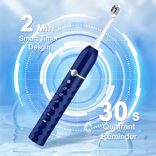 Image of Sonic Electric Toothbrush Set, Equipped with 10 Brush Heads and Travel case, IPX8 Waterproof, 2-Minute Timer, 42000 High-Frequency Vibrations, 5 Modes, The First Choice for Gift Giving, Dark Blue