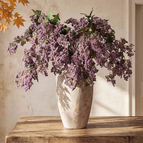 Dingion 3 Pcs 43 Inch Dusty Plum Berry Stem for Vase Fall Artificial Faux Sedum Berry Stems Autumn Realistic Flower Pick Spray Floral Branch for DIY Wedding Bouquet Mantel Holiday Harvest Home Decor