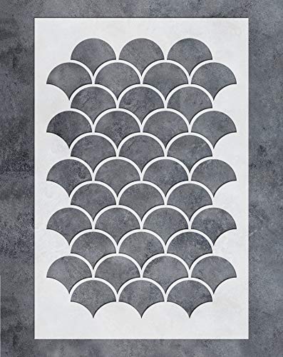 GSS Designs Wall Stencil - Large Fishscale Stencil (16x24 Inch) for Painting on Wall Furniture Floor Fabric Stencils - Reusable Moroccan Template for Wall Decals & Wallpaper & Wall Decor (SL-076)