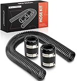 A-Premium 24' Universal Flexible Radiator Hose - Stainless Steel Water Hoses Adapter Coolant Hose Kit - with 2Pcs Polished Aluminum Caps (4 Clamps) Black