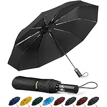 TechRise Ombrello Pieghevole, Ombrello Automatico Antivento Compatto e Forte con 10 Stecche, Apertura e Chiusura con un Solo Pulsante, Ombrello da Viaggio Portatile Leggero per Uomini e Donne, Nero