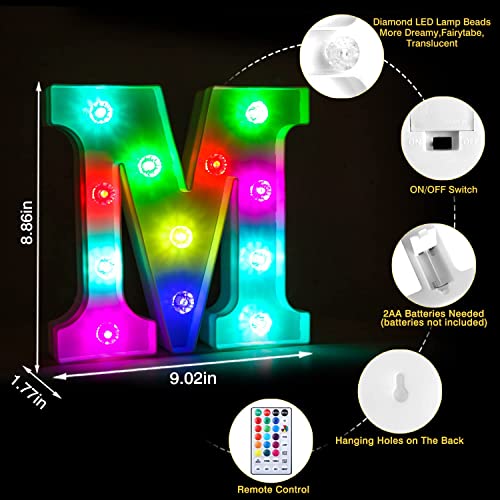 Colorful Light Up Letters Led Marquee Letter Lights With Remote 18 Colors Letters With Lights For Wedding Birthday Party Lamp Christmas Home Bar Decoration - Diamond Design Battery Powered - M #TOP4