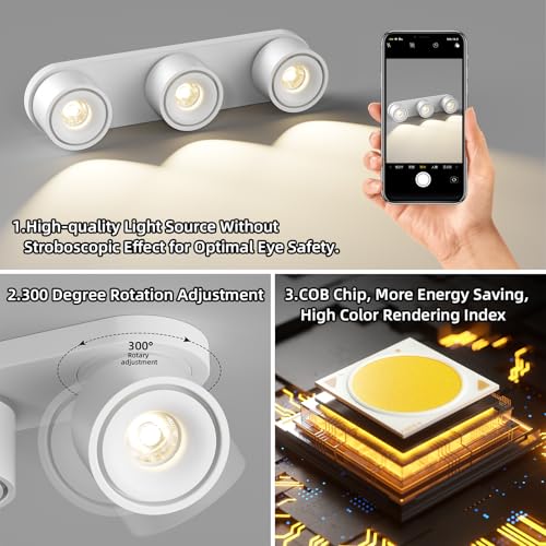 Image of ziidoo Spotlight Indoor Ceiling LED Lights,36W Modern Spot Light Fixtures 4000K White Lamp 360Adjustable Picture Wall Sconce for Living Room Hallway Gallery Flush Mount Directional (mid, Count, 3)