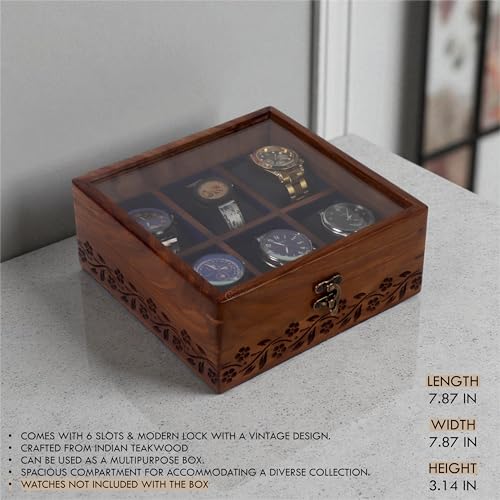 Image of Vintage Wooden Watch Box for Men, Timepiece Storage & Organizer, Watch Display Case, Jewelry Box for Women, Anniversary Gift for Husband (6 Grooves Engraved (Rosewood))
