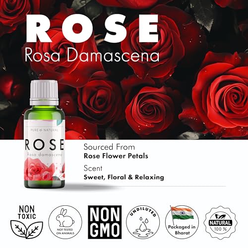 Image of Esslux Rose Essential Oil - 100% Pure Natural Rose Otto Oil for Skin, Hair & Diffuser | Luxurious Aroma of Fresh Roses for Aromatherapy, Body Care & Stress Relief | Ideal for Soap Making (30ml)