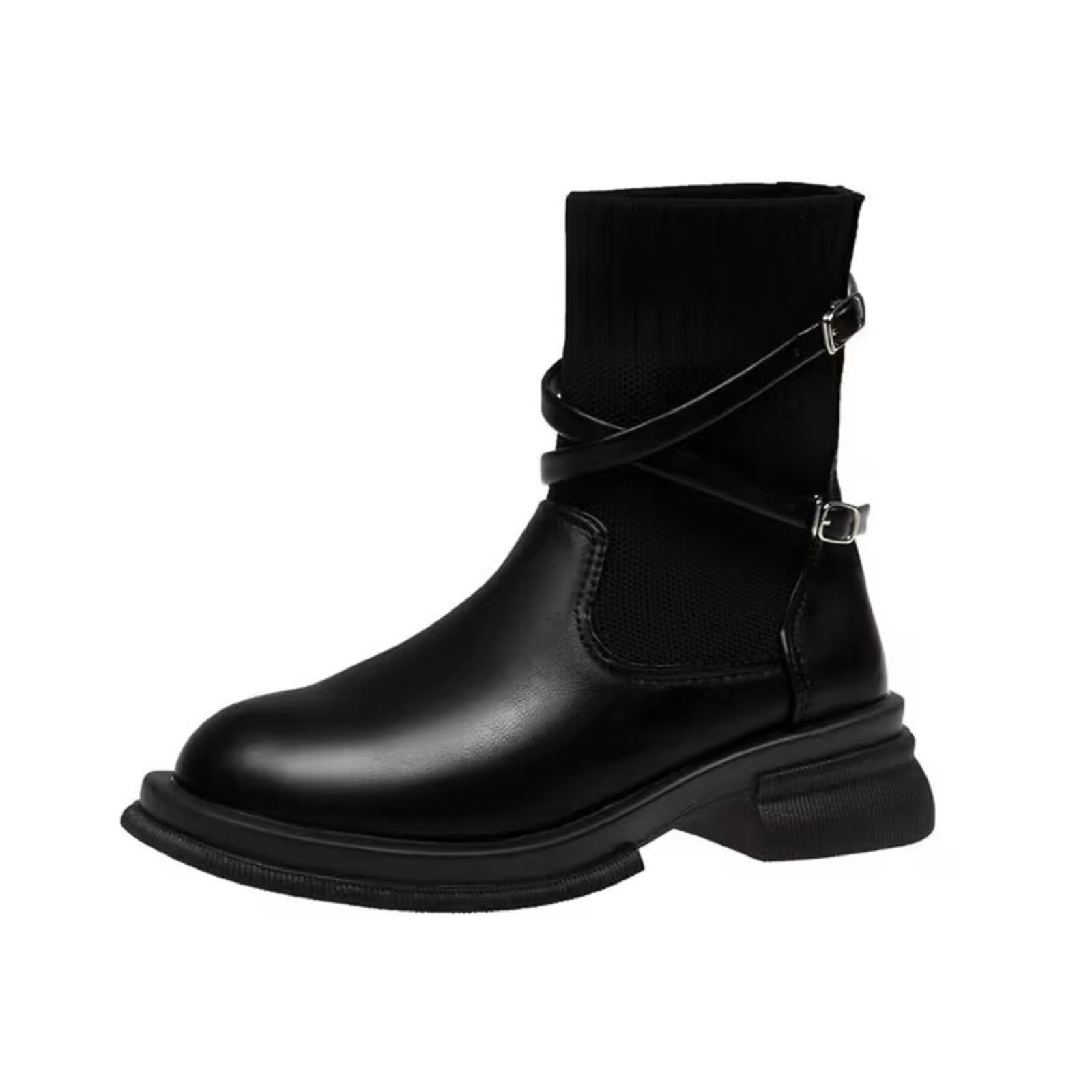 Womens Platform Sock Boots Chunky Heel Ankle Booties Mixed Material Design for Casual and Dressy Outfits