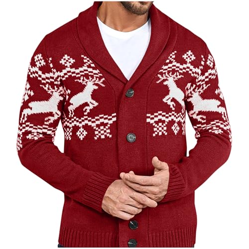 Men's Fashion Print Cardigan Sweater, Long Sleeve Shawl Collar Button Down Cardigans Fall Winter Trendy Warm Sweaters