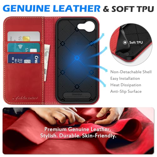 Housse portefeuille iPhone 17e Shieldon rouge pour bureau et sorties - 3
