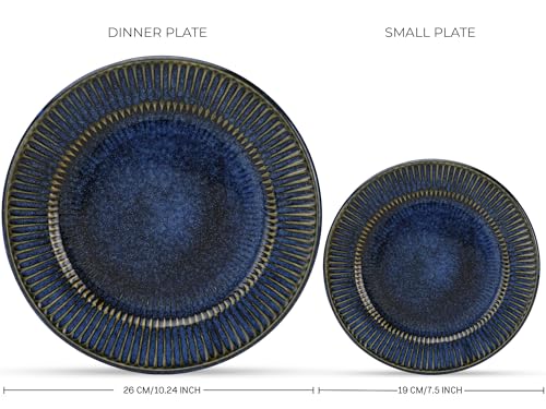 Image of Bodhi House Handcrafted Stoneware Reactive Glaze Ceramic Dinner Set, 6 Pieces Serving for 2, Microwave and Dishwasher Safe, Bone-ash Free, Crockery Set for Dining and Gifting, Indigo Blue