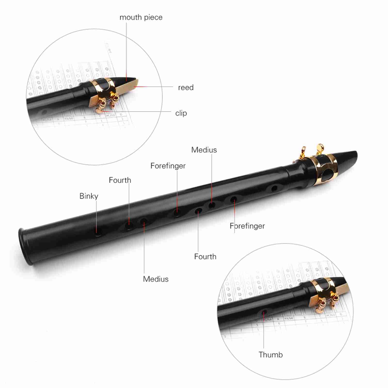HUIOP Mini sassofono tascabile nero Piccolo sax portatile con borsa da trasporto nera Strumento a fiato,strumento a fiato