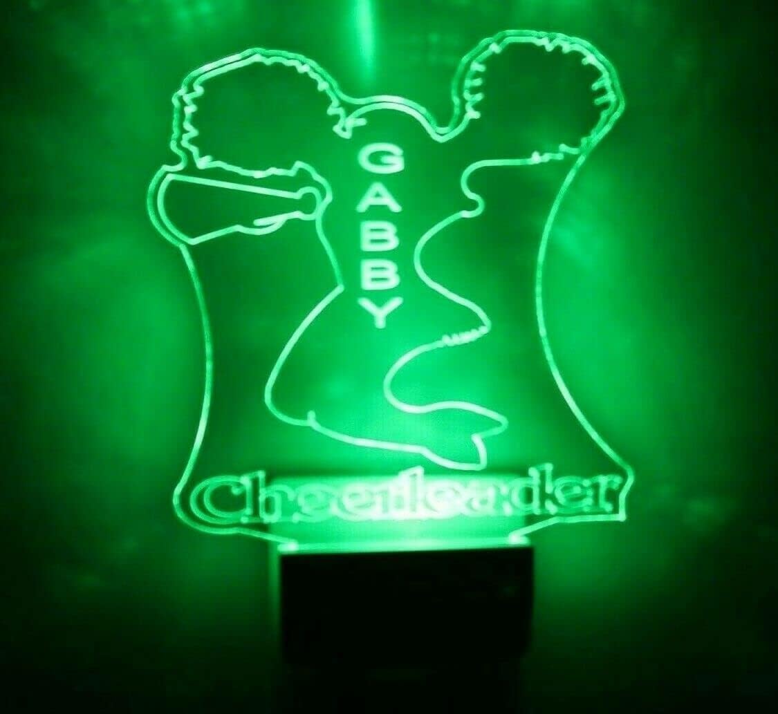 MIRROR MANIA Cheerleader Cheer Night Light Multi Color Personalized LED Plug-in, Ultra-Slim Cool-Touch with Smart Dusk to Dawn Sensor, Kids Children's Bedroom, Kitchen, Bathroom, Hallway, Play Room
