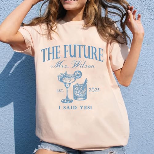 Image of Future Mrs. Engagement Shirt, Personalized Bride to Be T-Shirt with Custom Names and Date, Bridal Shower Gift Idea