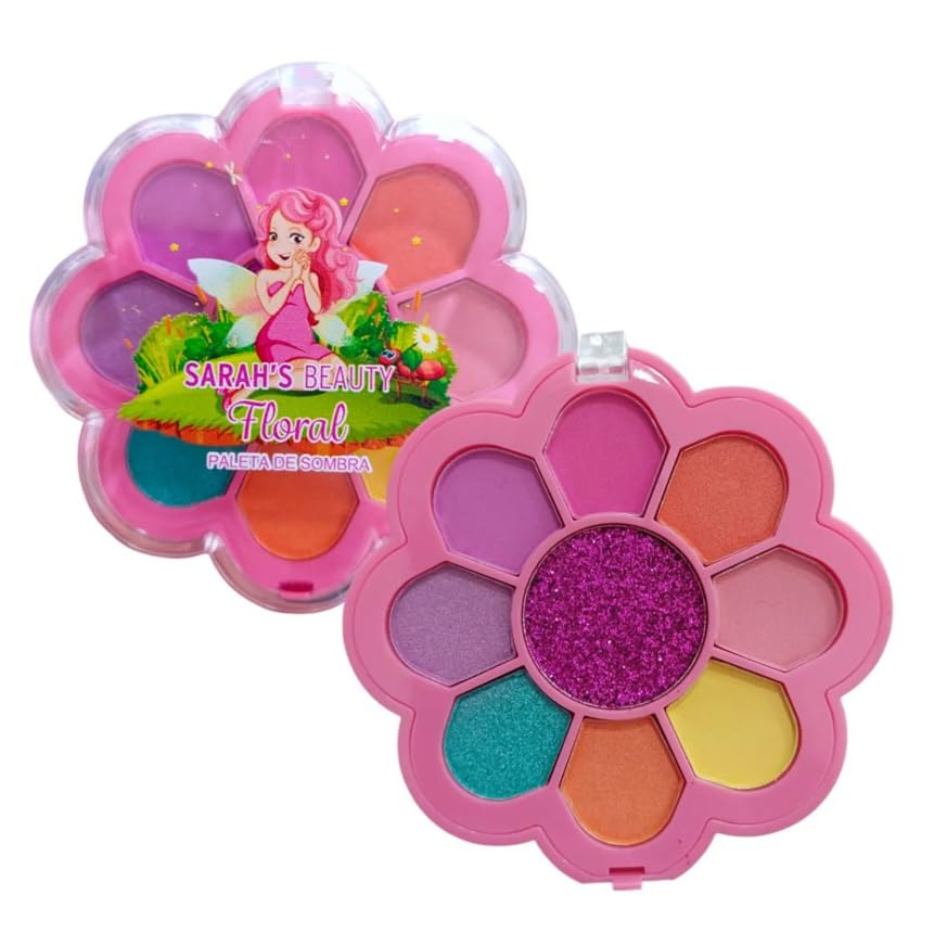 Estojo de Maquiagem Infantil Paleta de Sombras Coloridas com Brilho Rosa
