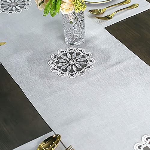 Chemin de table gris 38x250cm uni dentelle pour table à manger et placard - 5