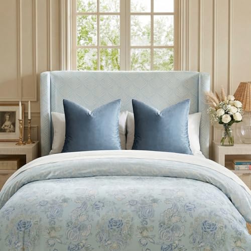 Image of GIGIZAZA Decorative Couch Throw Pillow Covers,Grey Blue Square Pillow Cushion Covers 22x22,Pillow Cases Velvet Pillow Covers