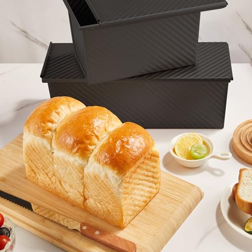 Image of KITESSENSU Carbon Steel Pullman Loaf Pan with Lid, 1 lb Dough Capacity, Black, Non-Stick, Bread and Toast | Nonstick Carbon Steel Japanese Milk Bread Loaf Pan, Square Toast Mold, Sandwich Bread, Sourdough Loaves & Homemade Bread