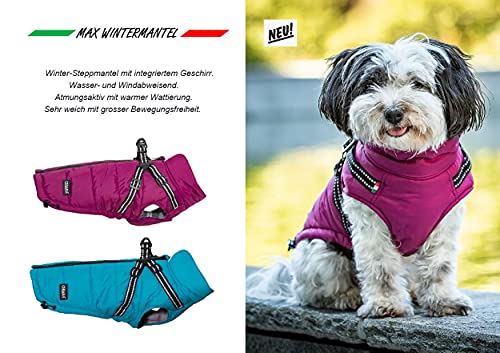 CHIARA Winterjacke mit Geschirr Modell MAX Größe S (Material: 100% Polyester, Hundewinterjacke mit integriertem Fleece-Futter, Step-in, anpassbare Länge, maschinenwaschbar), Farbe: Violett