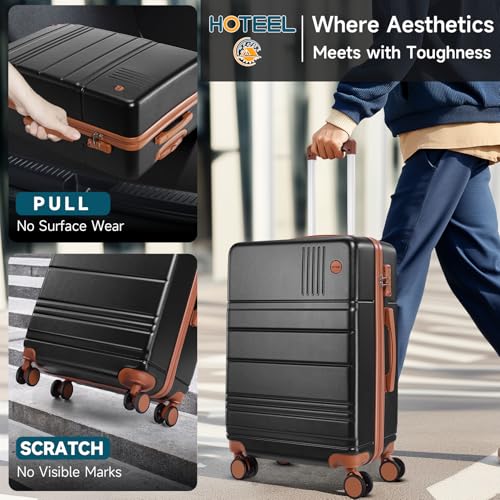 Image of Hoteel Luggage Sets 4 Piece, 4-Year Warranty, Carry-On Luggage with Dual-Spinner Wheels, PC+ABS Hardside Suitcase Set with TSA Lock, Large Checked Travel Suitcases, Black(16 /20 /24 /28)