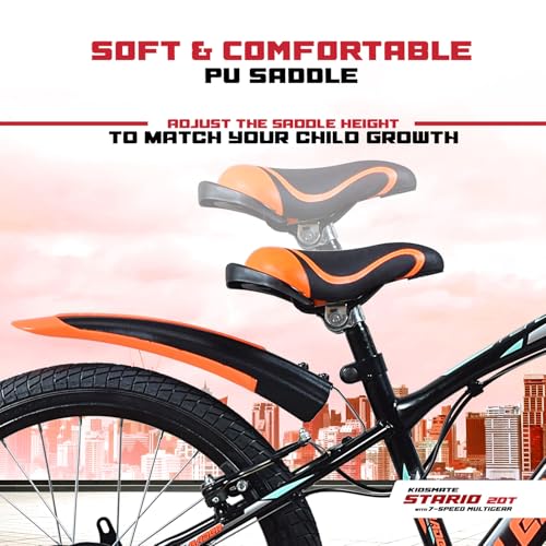 Image of Kidsmate Stario Bike 20T 7 Speed Kids Cycle | Frame Size 12 Inch | Gear Bicycle for Boys & Girls of Ages 7 to 10 Yrs - Black /Orange