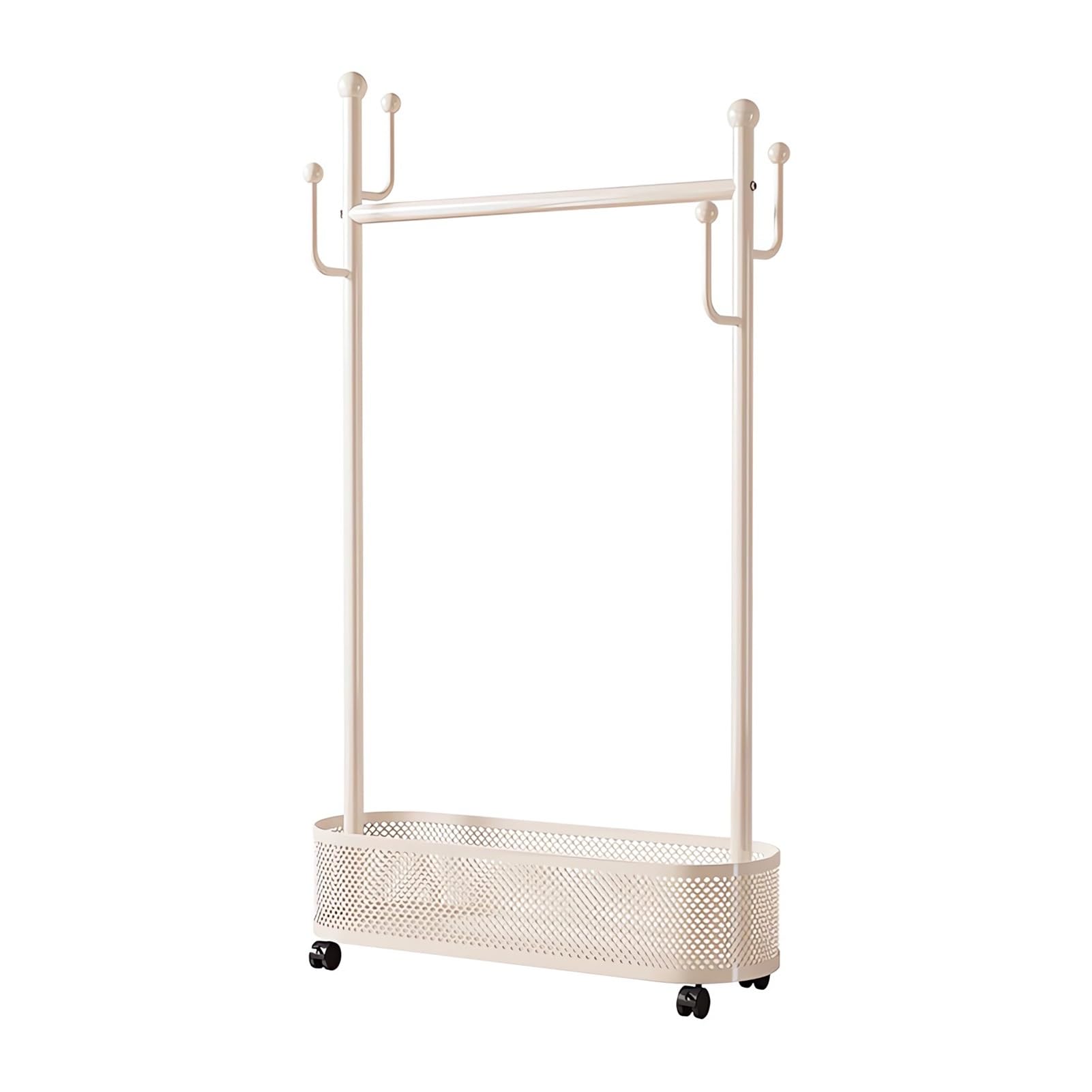 Wbqyipd White Rolling Clothes Rack, Garment Rack With Bottom Shelf Metal Closet Organizer Standing Wardrobe Shelf For Storage And Display(60Cm/23.6In)