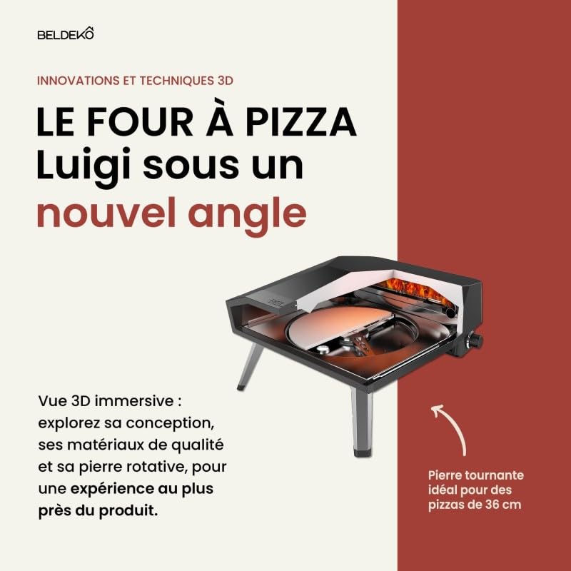 BELDEKO Four à Pizza Gaz LUIGI XL 7500W Pierre Tournante - Marque Française