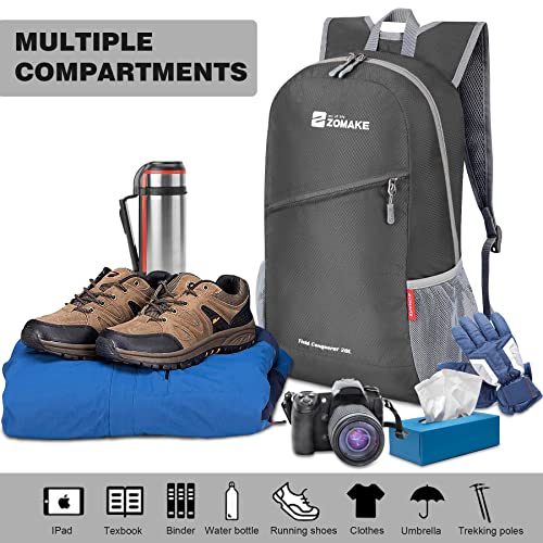 Mochila ligera plegable ZOMAKE 20/35L gris y amarilla miniatura 3
