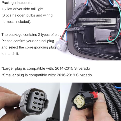 Image of MOCW Left Driver Tail Light Assembly Compatible with 2014-2018 Chevrolet Silverado 1500 2500 HD 3500HD, for GMC Sierra 3500 HD Taillight Brake Lamps Bulb and Harness Included