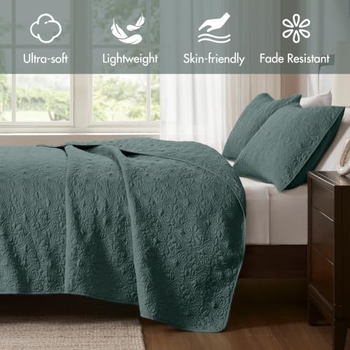 Image of Madison Park Luxurious Cotton Damask Quilt Set, 3PC King /Cal King Bed Set