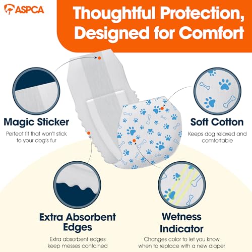 Image of ASPCA Disposable Male Dog Diapers, Leak-Proof Dog Wraps with Wetness Indicator, Adjustable Fit for Training & Incontinence, 24 Count