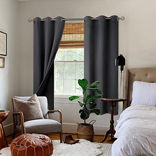 BGment Thermal Insulated 100% Blackout Curtains for Bedroom with Black Liner, Double Layer Full Room Darkening Noise Reducing Grommet Curtain, 2 Window Curtain Panels of 42 x 63 Inch, Dark Grey by BGment - Image 2