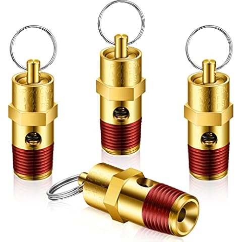 4 Pieces 1/4" Male NPT Safety Valve Pressure Relief Valve Air Compressor Check Valve (150 psi Set Pressure) Cover