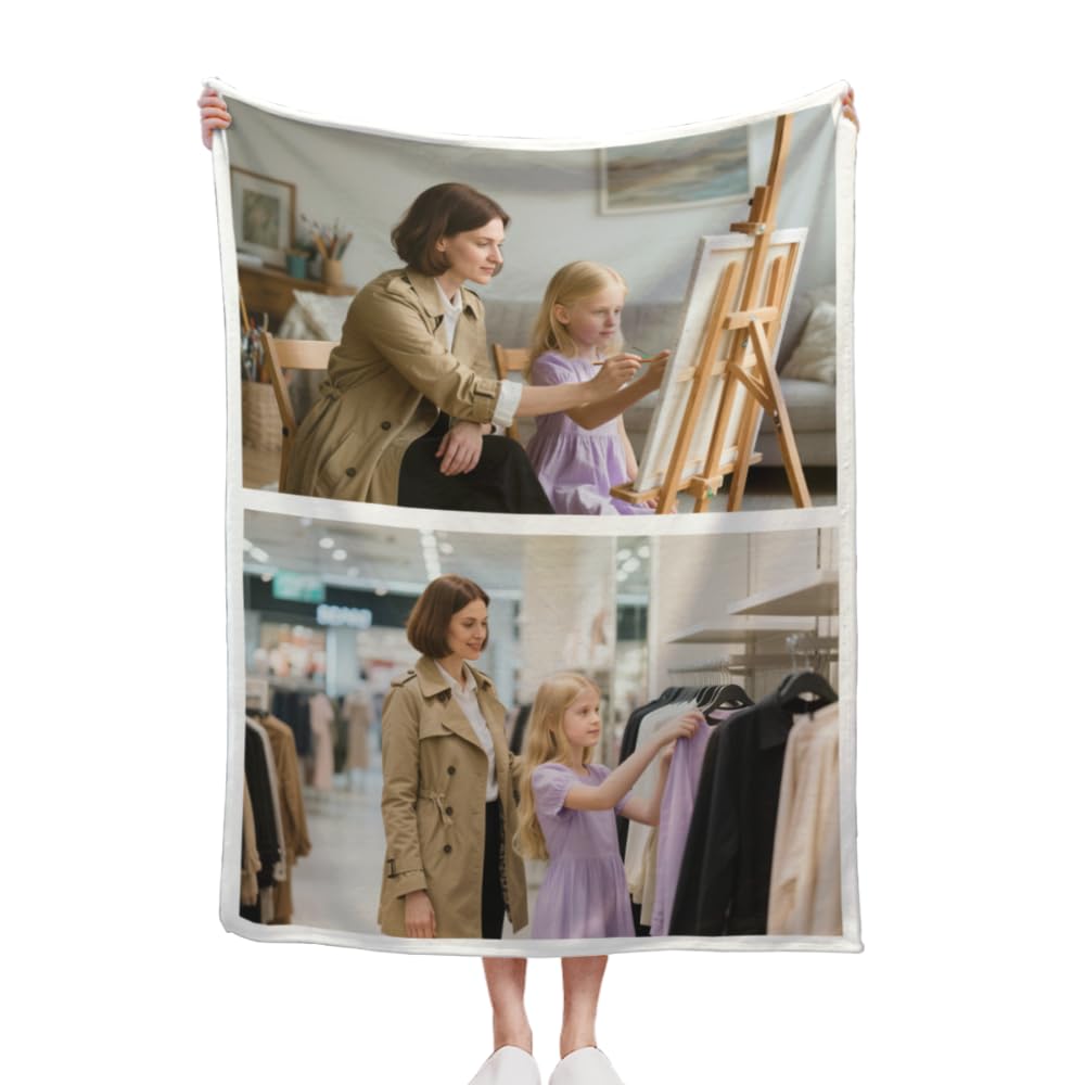 HUKQWX Custom Blanket with Text Picture Collage Customized Throw Blankets Customized Picture Blanket for Christmas Xmas Birthday Anniversary Wedding Valentines Day, 30x40 in