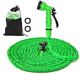 Expandable Garden Hose - 50FT Water Hose, Flexible Lightweight Water Hose, 7Function Spray Nozzle, Triple Layer Latex Core Water Pipe & Extra Strength Fabric, Flexible Garden Hose (Green)