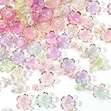 Kzikbxh 300Pcs Assorted Bracelet Beads,200 Pcs Cracked Beads and 100 Pcs Acrylic Flower Pendants with Gold Foil, Mixed Blossom Charms for DIY Jewelry Making, Necklace Crafting Supplies