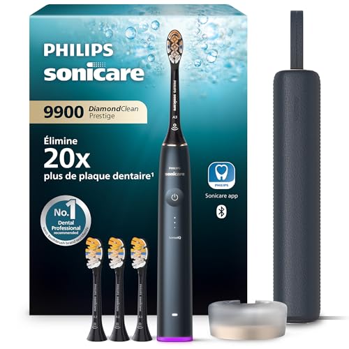 Philips Sonicare - Brosse à dents électrique DiamondClean 9900 Prestige, avec technologie SenseIQ et application, 5 modes de brossage, 3 niveaux d'intensité, étui de voyage, Bleu nuit, HX9992/45