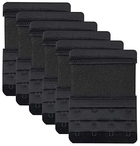 4 Hook Bra Extenders,Stretchy Soft and Comfortable Bra Strap Extender (Black-6 pcs Pack)